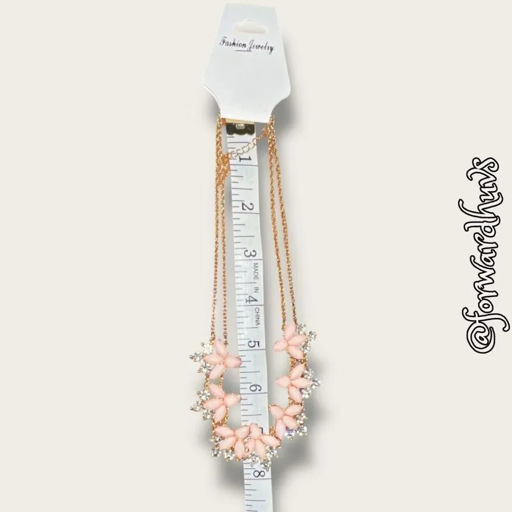 Bundle Sale 3 for $15 | Fashion Jewelry Necklace with Pink Teardrop Stones – 16”